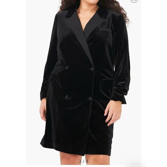 1. State‎ Black Velvet Ruched Sleeve Button Front Blazer Dress NWT Size 22W - Picture 3 of 9